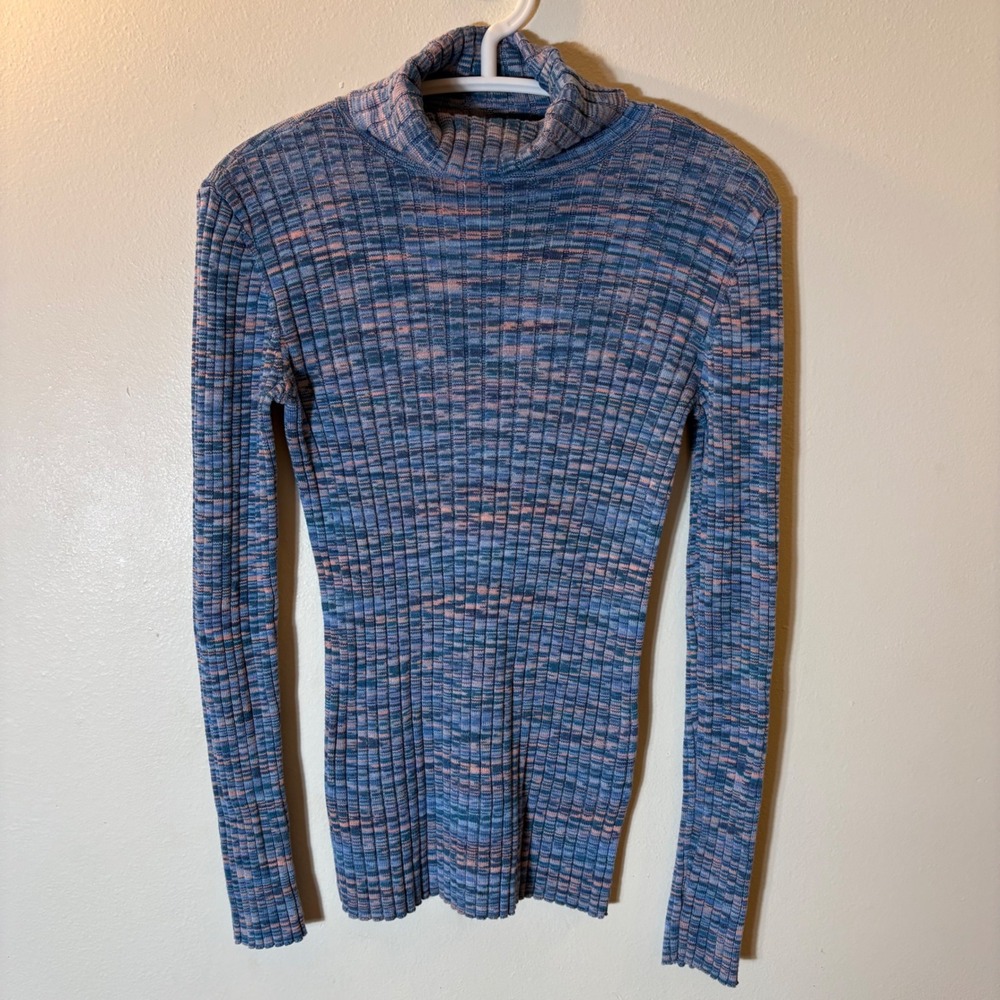 Sundance Blue Pink Space Dye Ribbed Turtleneck‎ Sweater Size Small